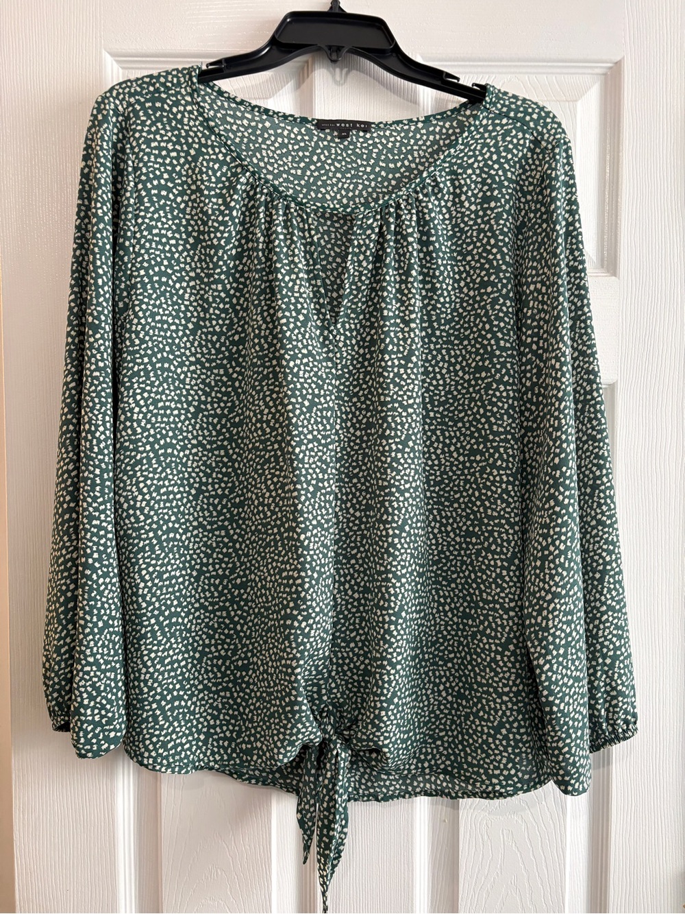 West Kei Green Dot Tie-Hem Blouse